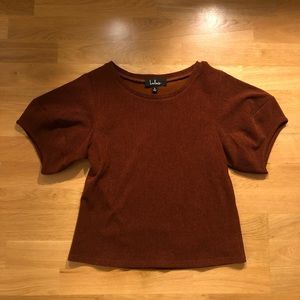 LuLus Short Sleeve Burnt Orange Shirt with Puff Sleeves